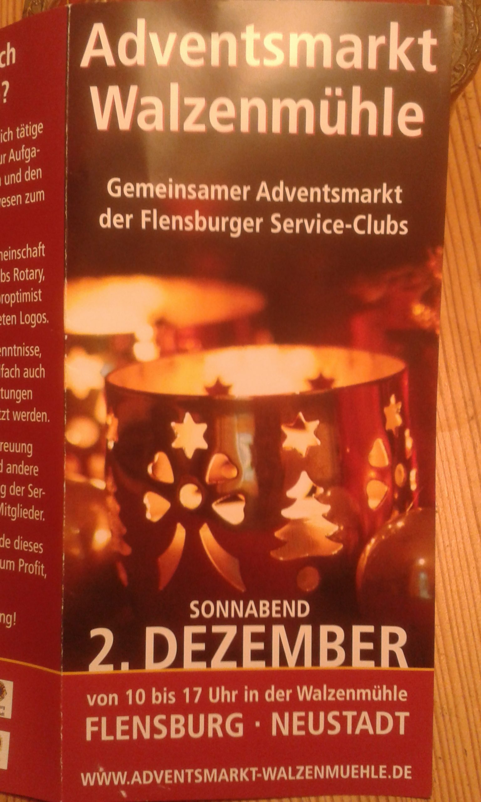 Faltblatt "Adventsmarkt Walzenmühle" Flensburg, 2. Dezember 2017